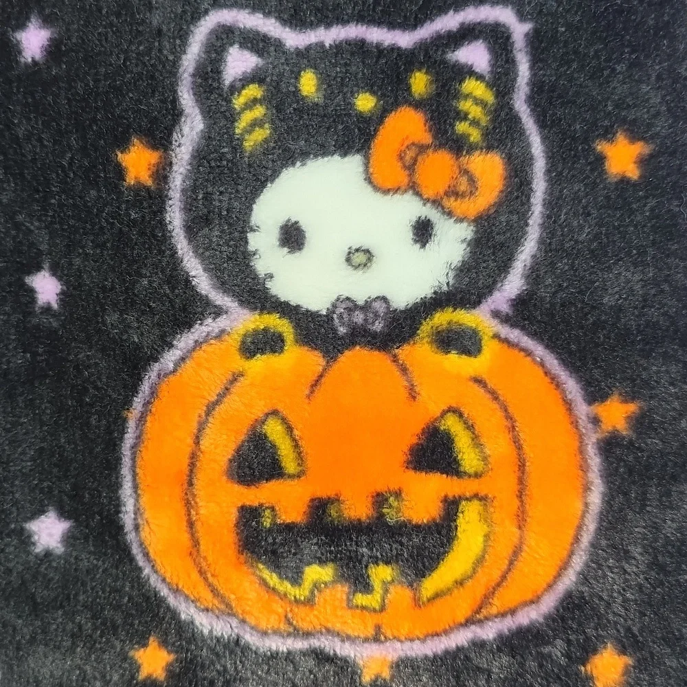 *Rare Color/Pattern* Hello Kitty Black Orange Halloween Costumes Throw Blanket